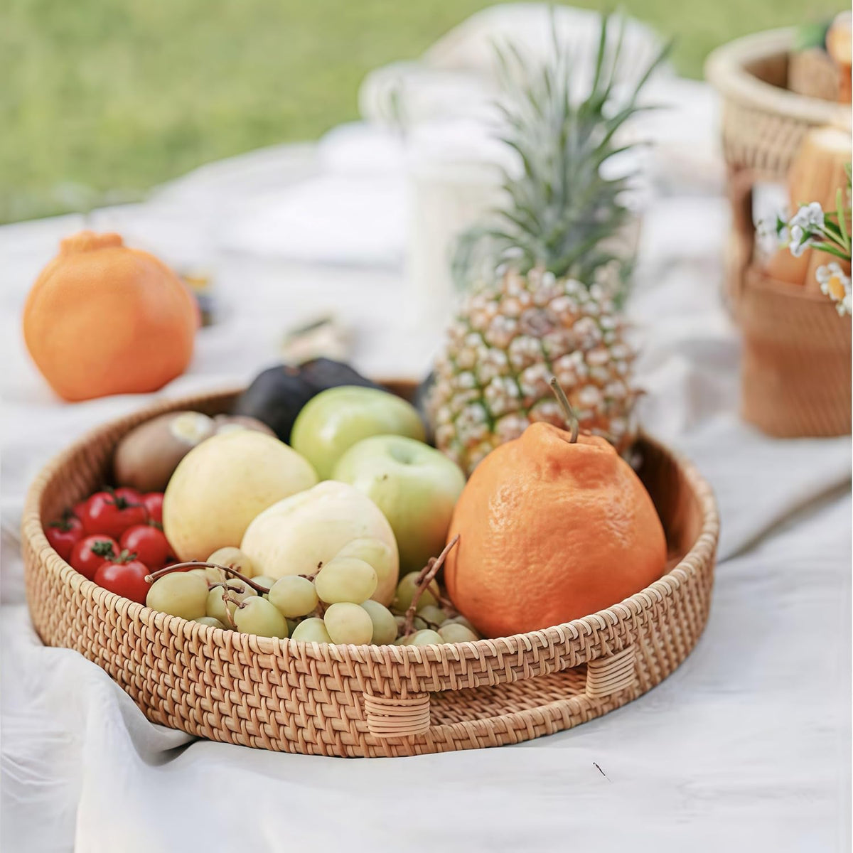 Round Rattan Woven Serving Tray