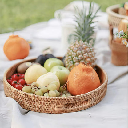 Round Rattan Woven Serving Tray