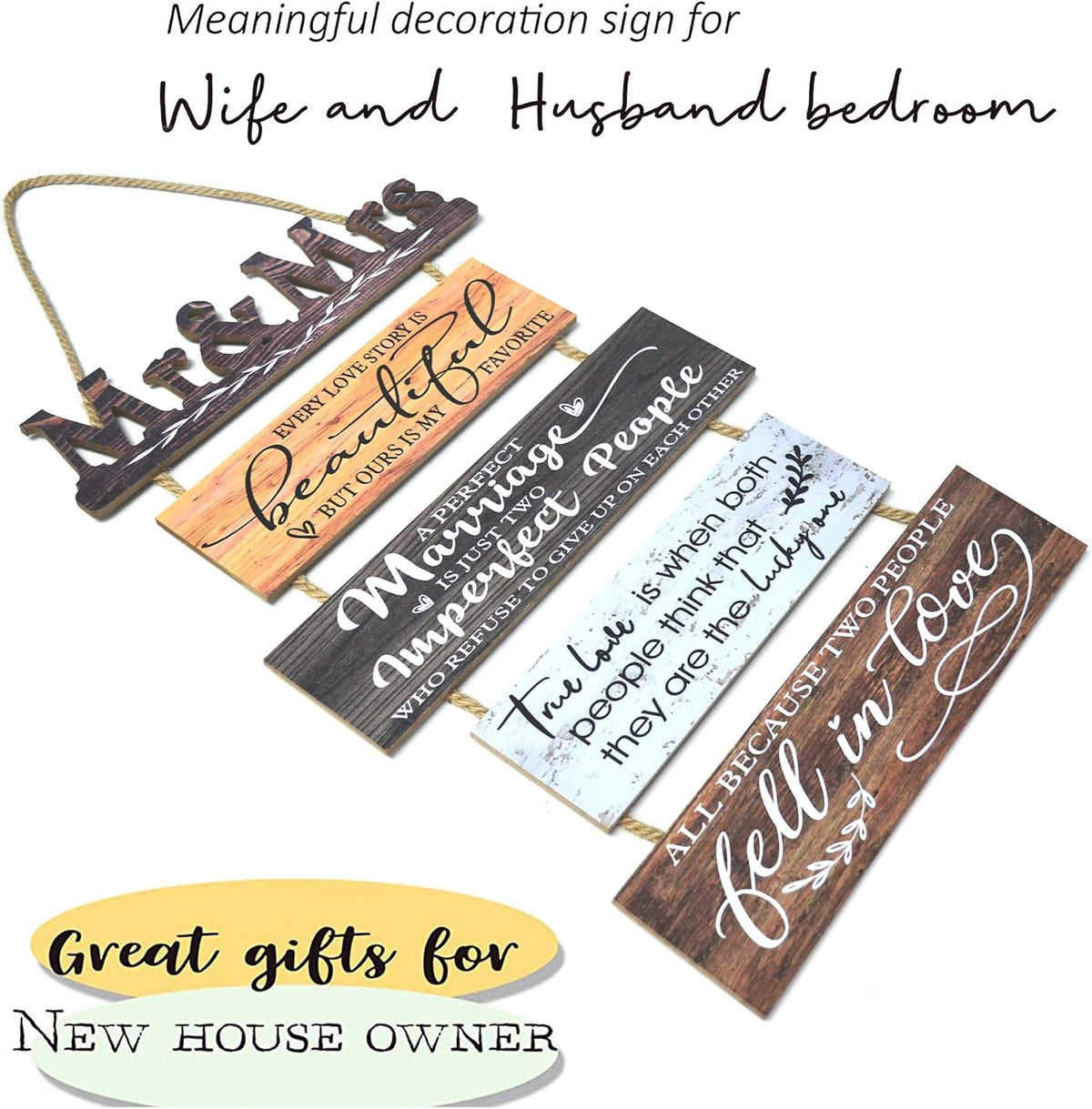 Mr & Mrs Rustic Wall Collage Sign, 5Pc