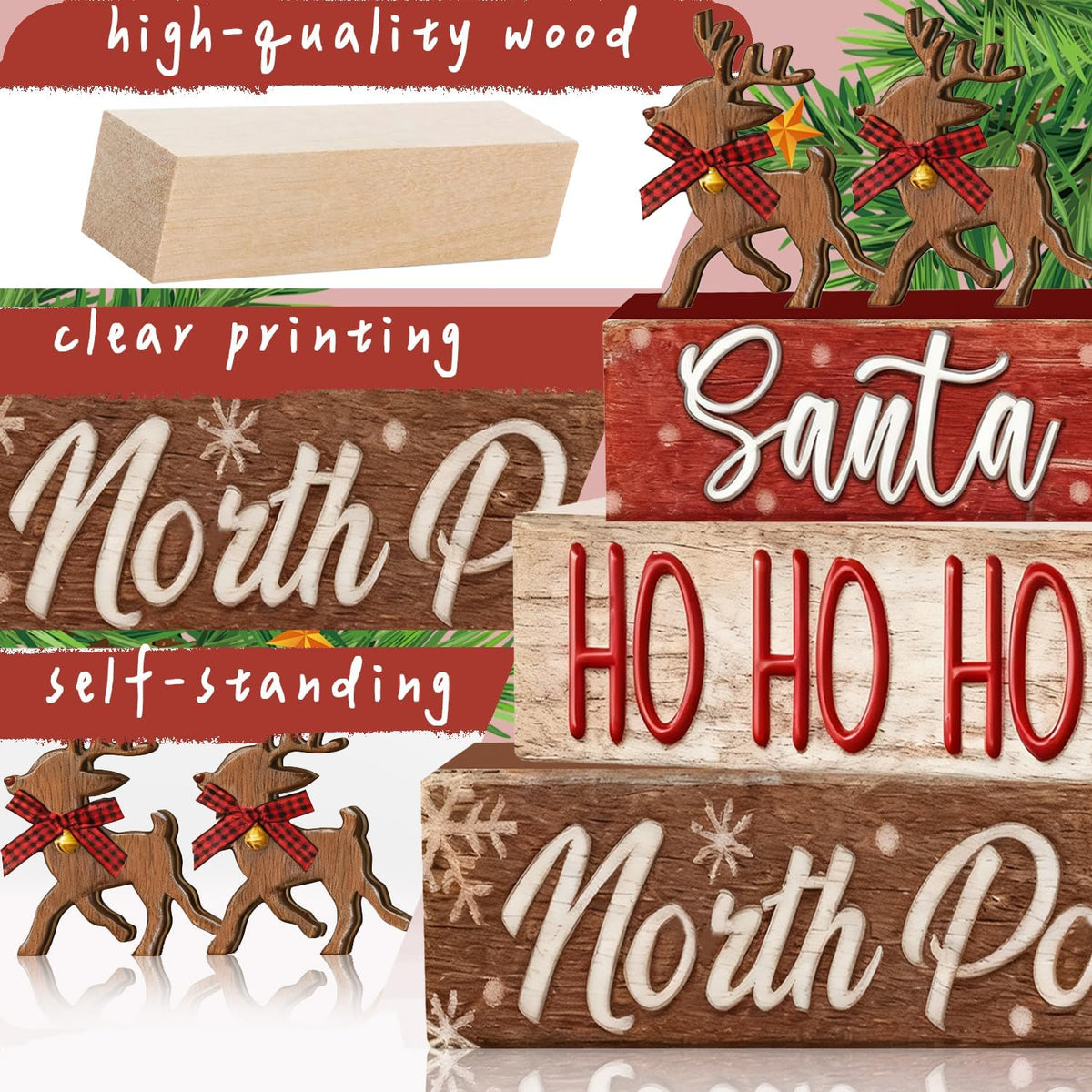 Wooden Elk Table Decor, Set of 4