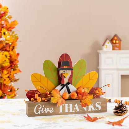 11.75 In. L Thanksgiving Wooden Turkey Table Decor