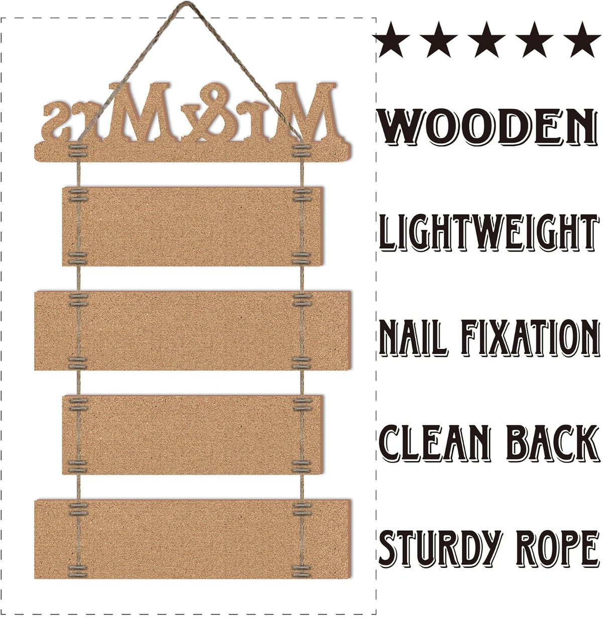 Mr & Mrs Rustic Wall Collage Sign, 5Pc