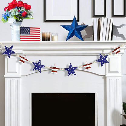 Patriotic Wooden Star Garland with Beads