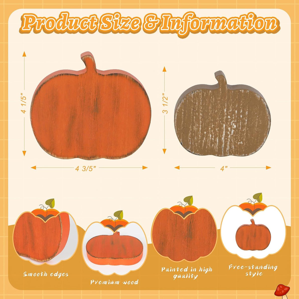 Wooden Fall Pumpkins Decorations, Set of 4 (Farmhouse Thanksgiving Tiered Tray Decor)