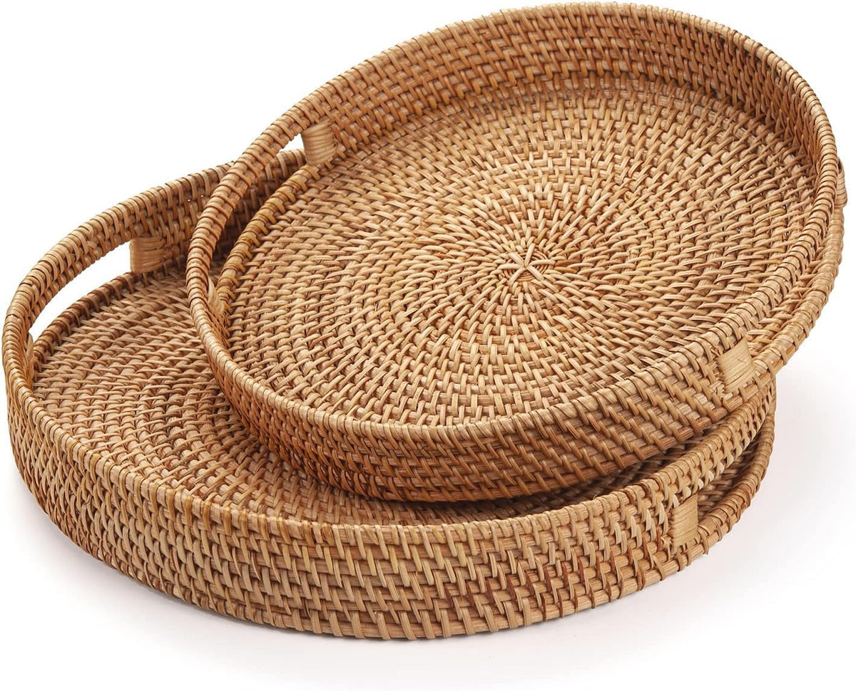Round Rattan Woven Serving Tray