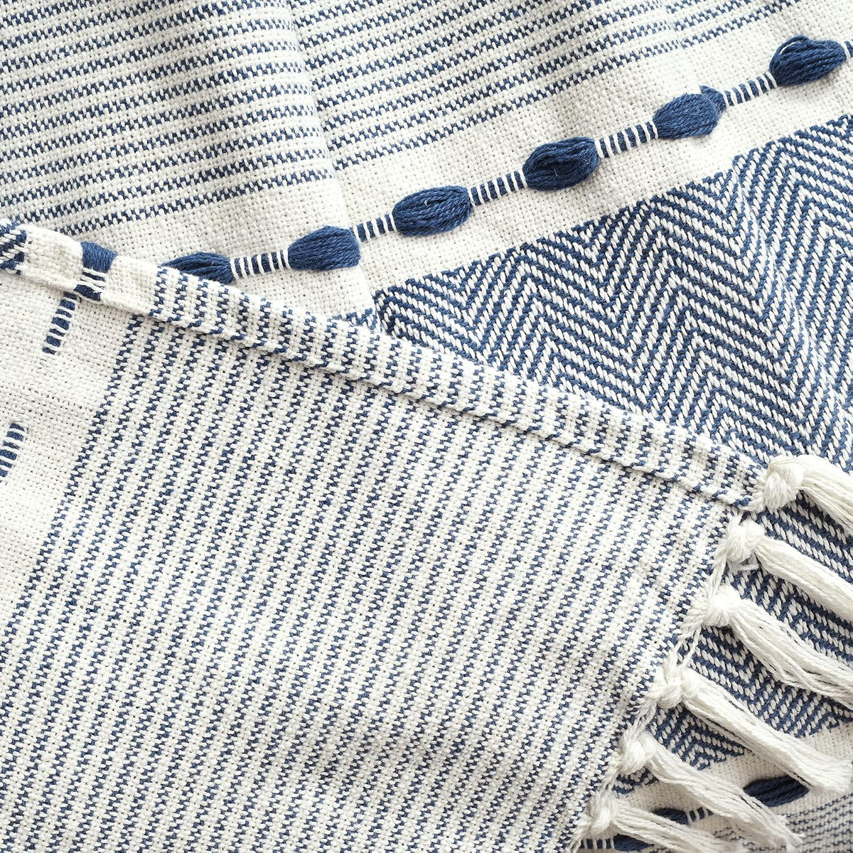 Navy & White Tassel Throw Blanket