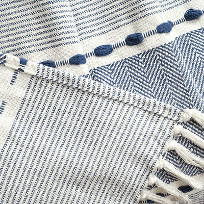 Navy & White Tassel Throw Blanket