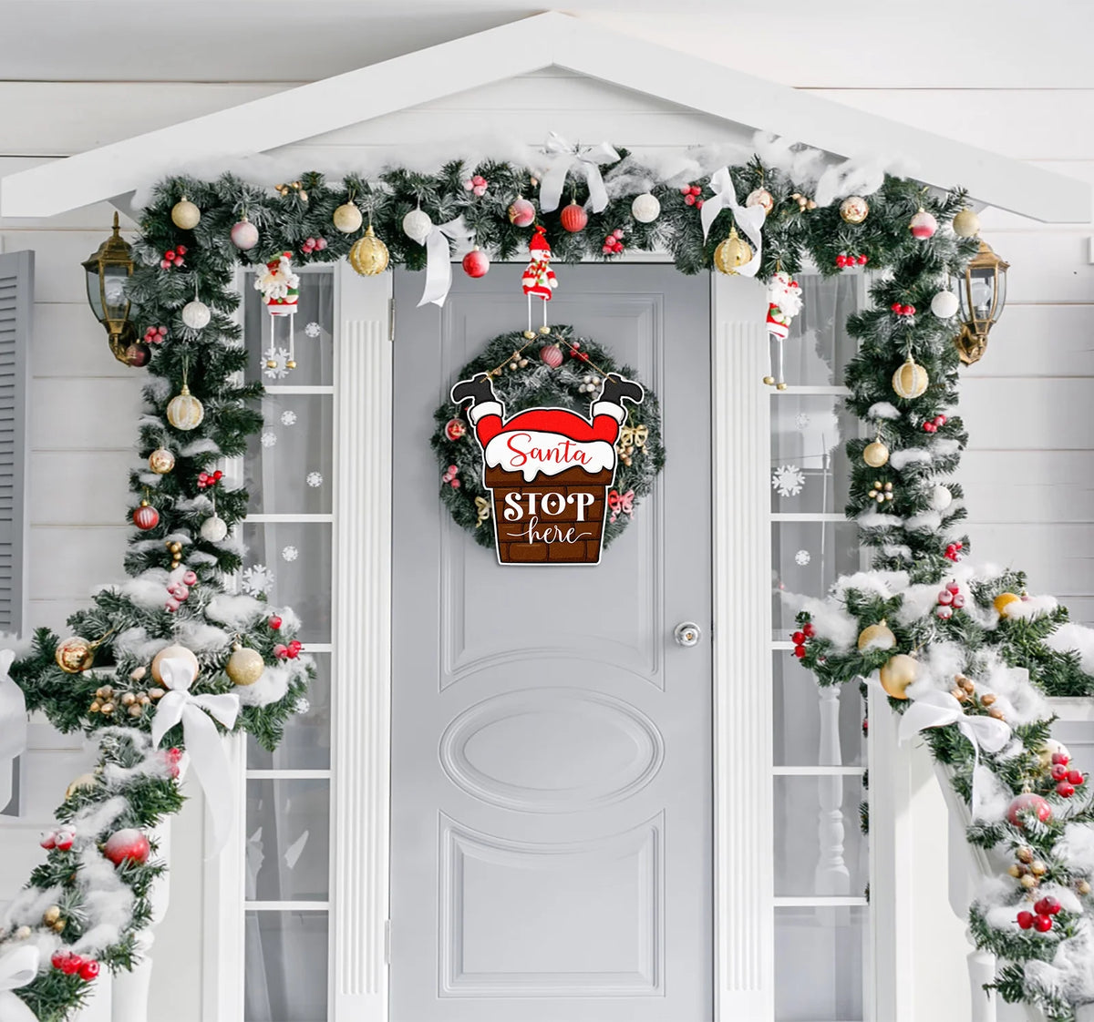 Santa Stop Here Farmhouse Door Sign