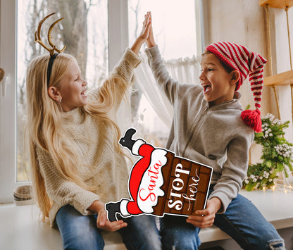 Santa Stop Here Farmhouse Door Sign