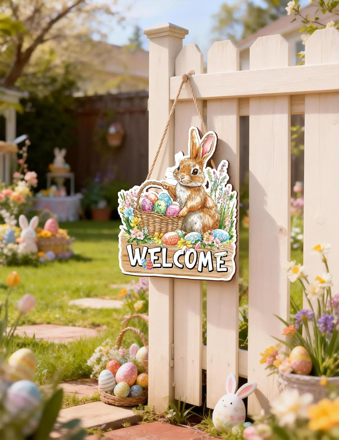 Easter Bunny Welcome Wooden Door Sign