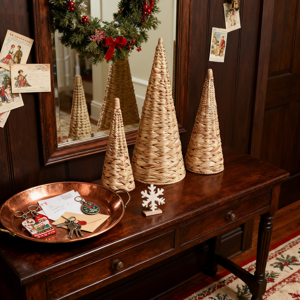 Wicker Tabletop Christmas Trees, 3Pc (Natural)