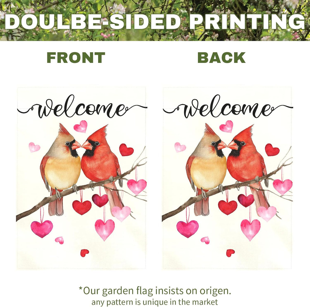 Cardinal Love Heart Garden Flag