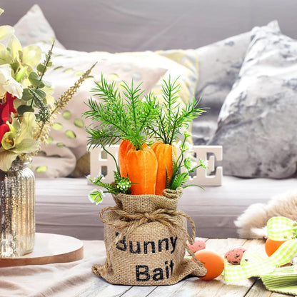Easter Carrot Decor with Burlap Bag, 2Pc