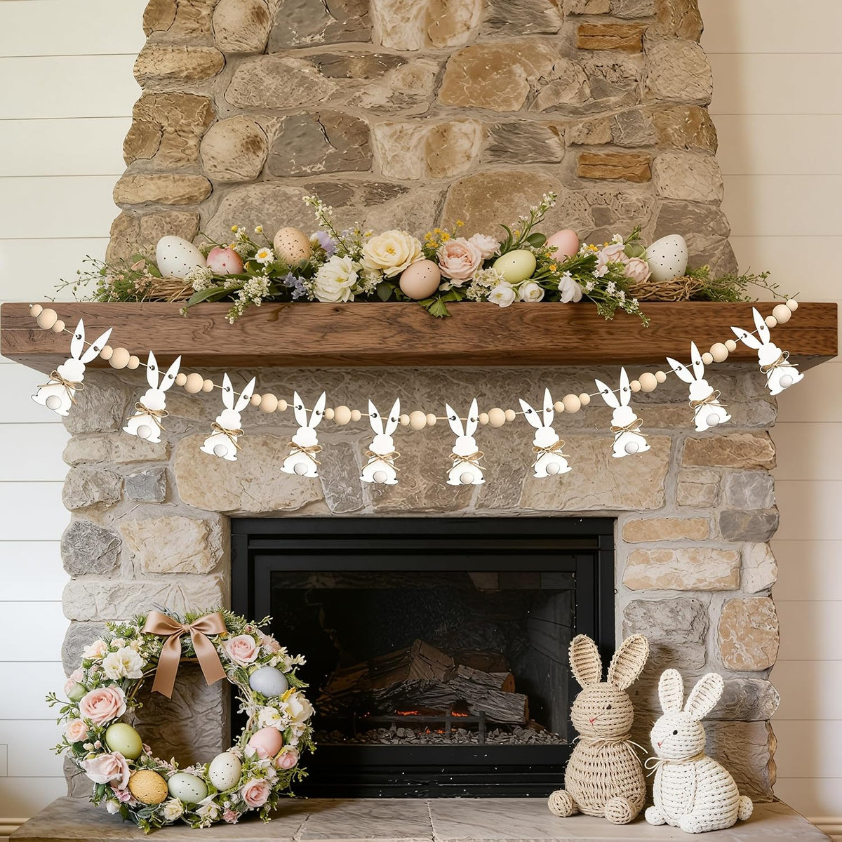 Bunny Garland with Wood Beads, 6.5Ft
