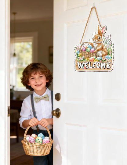 Easter Bunny Welcome Wooden Door Sign