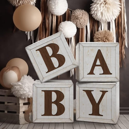 Baby Shower Wood Grain Centerpiece Boxes