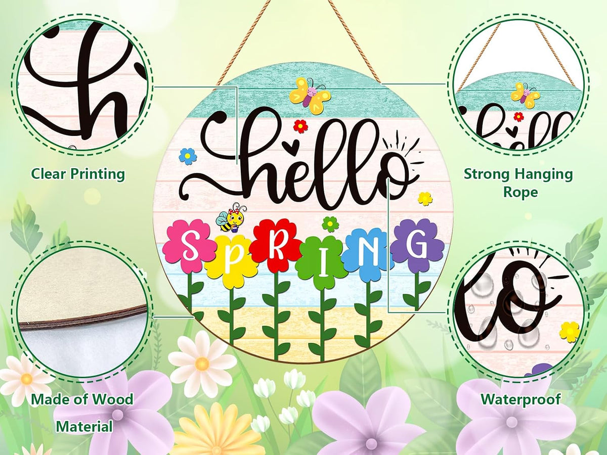 Wooden Hello Spring Door Sign
