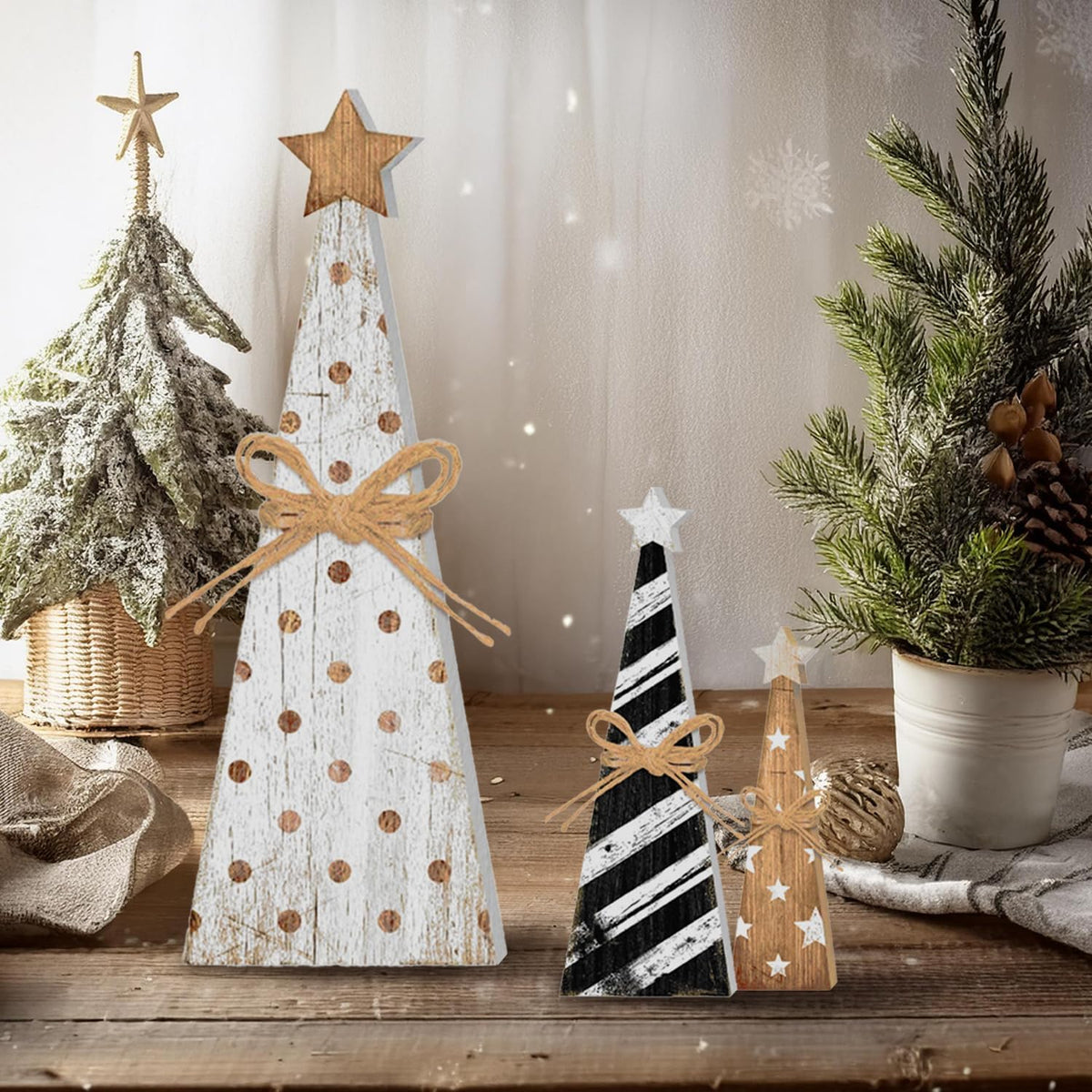 Wooden Christmas Tree Block Signs, Set of 6