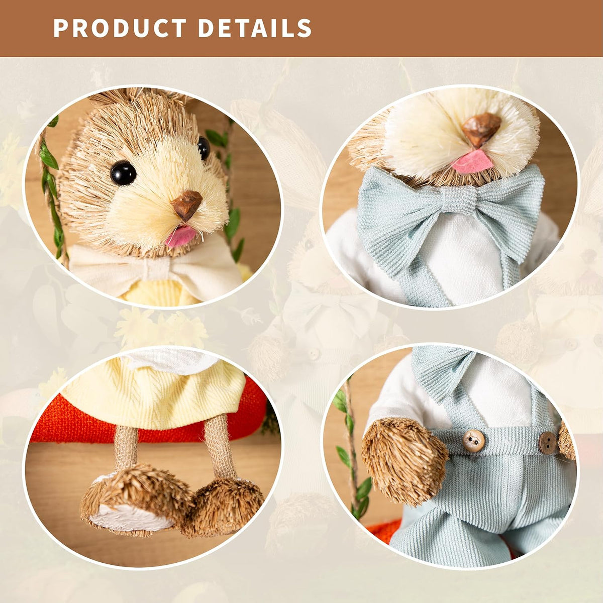 Straw Easter Bunny Swing Figurines, Set of 2