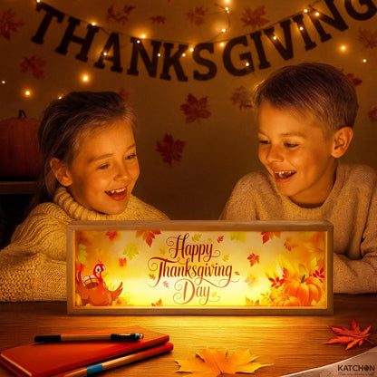 , Happy Thanksgiving Centerpiece Light Wood Table Lamp