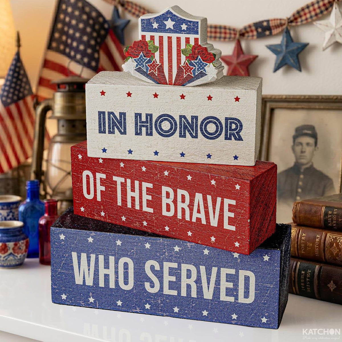 Patriotic Table Centerpiece Signs, Pack of 4
