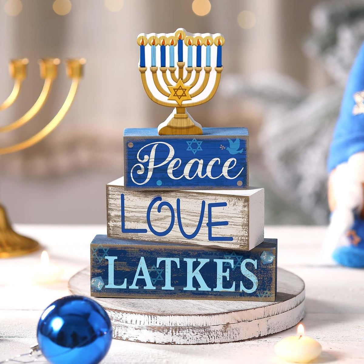 Wooden Menorah Block Signs, Set of 4