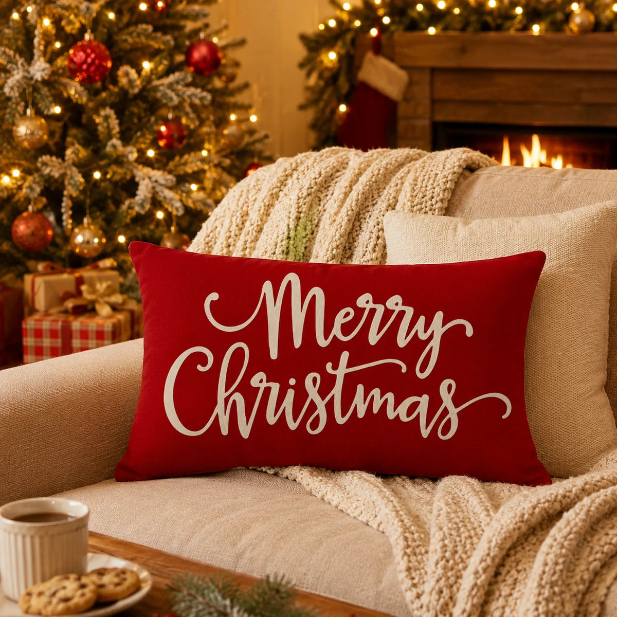 Red Farmhouse Christmas Pillow Cover, 12X20
