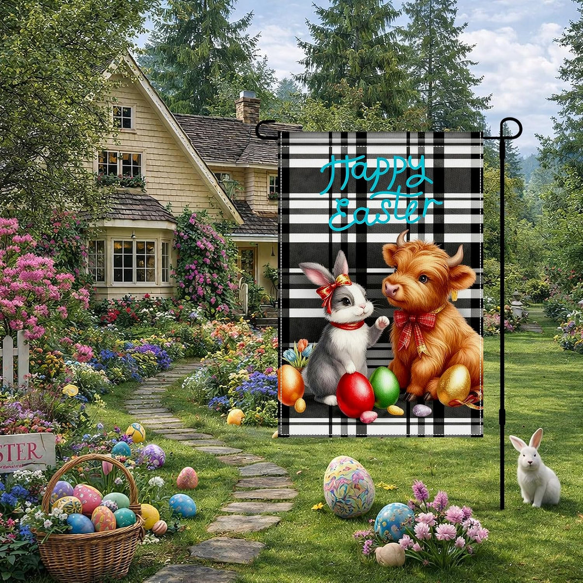 Welcome Easter Garden Flag, Bunny & Flowers