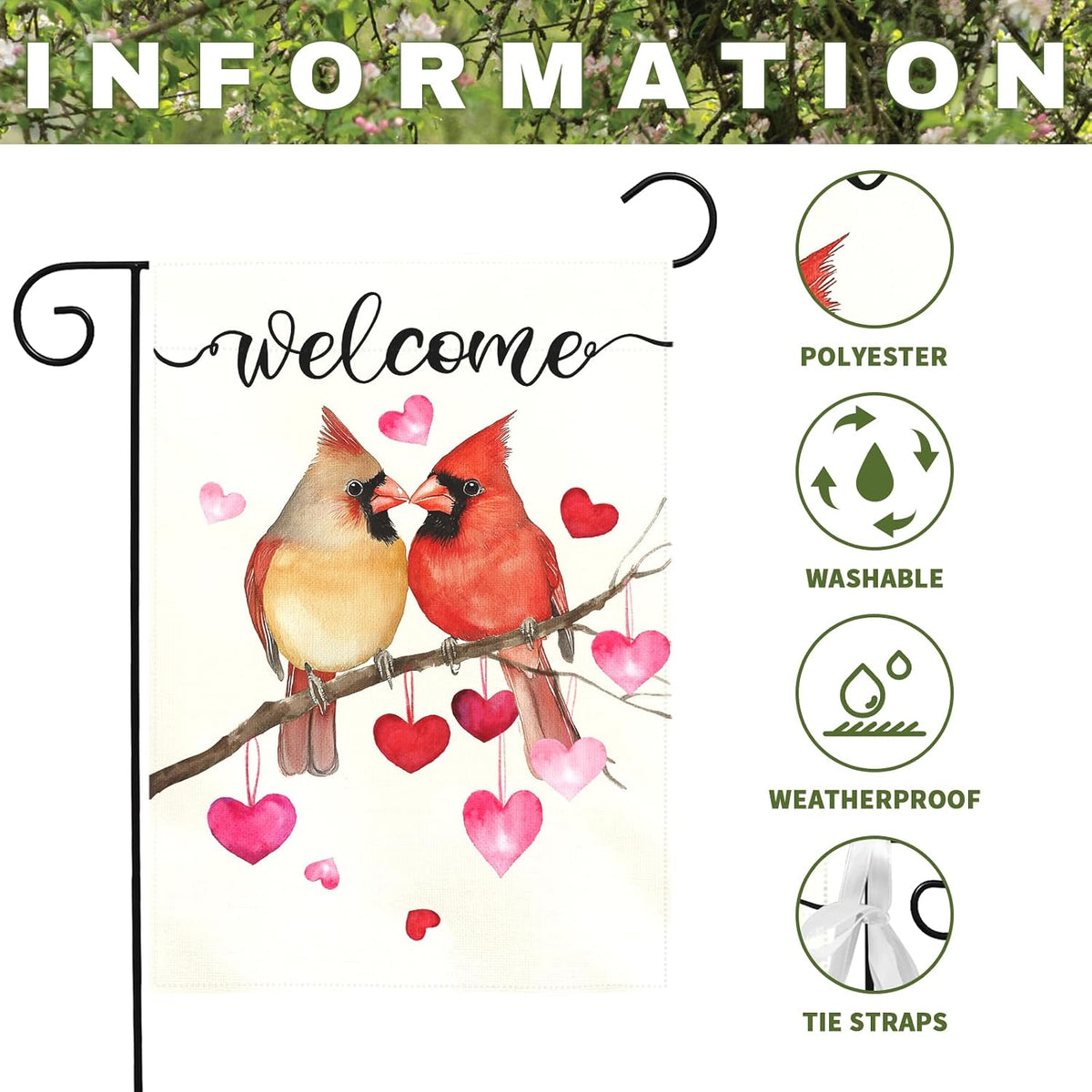 Cardinal Love Heart Garden Flag