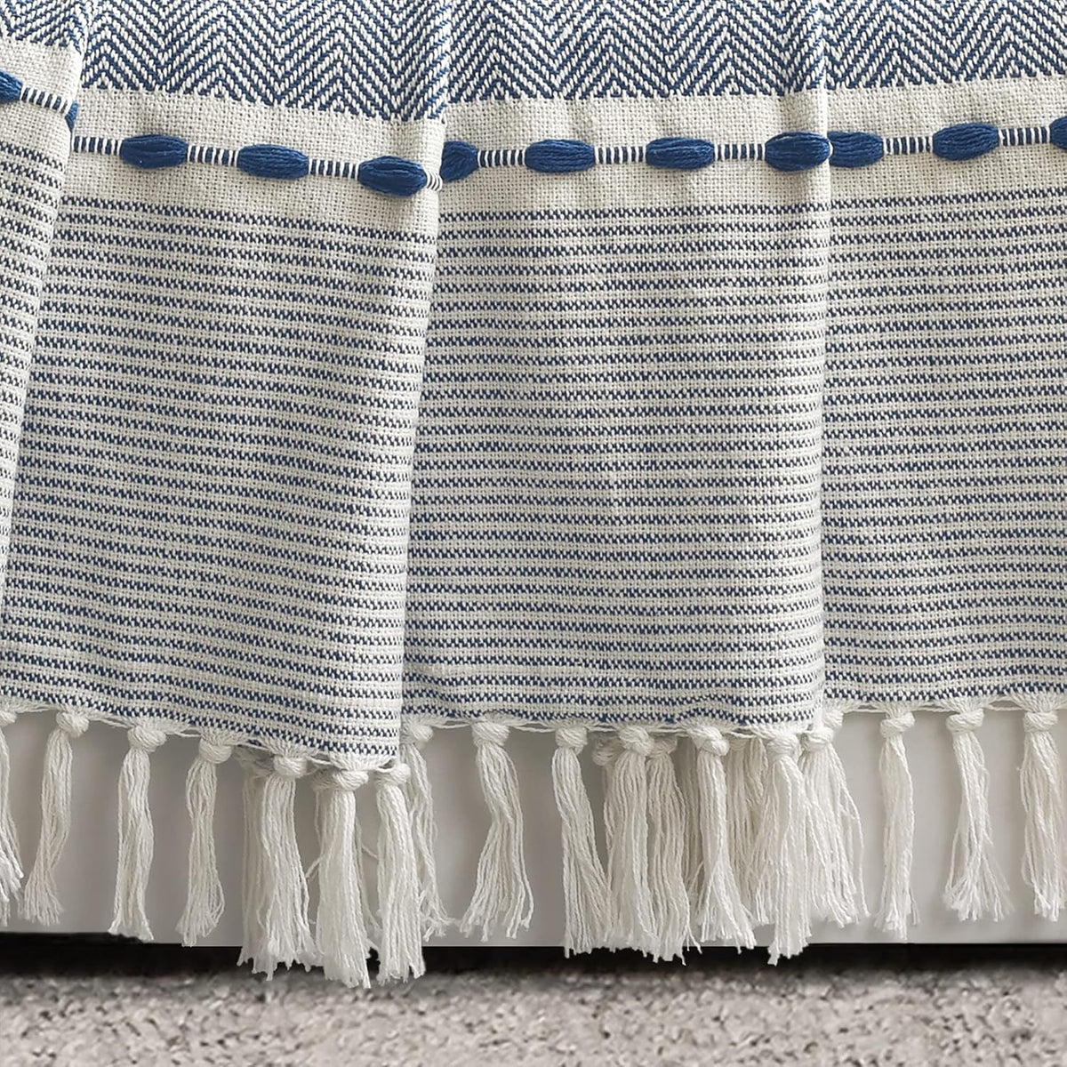 Navy & White Tassel Throw Blanket