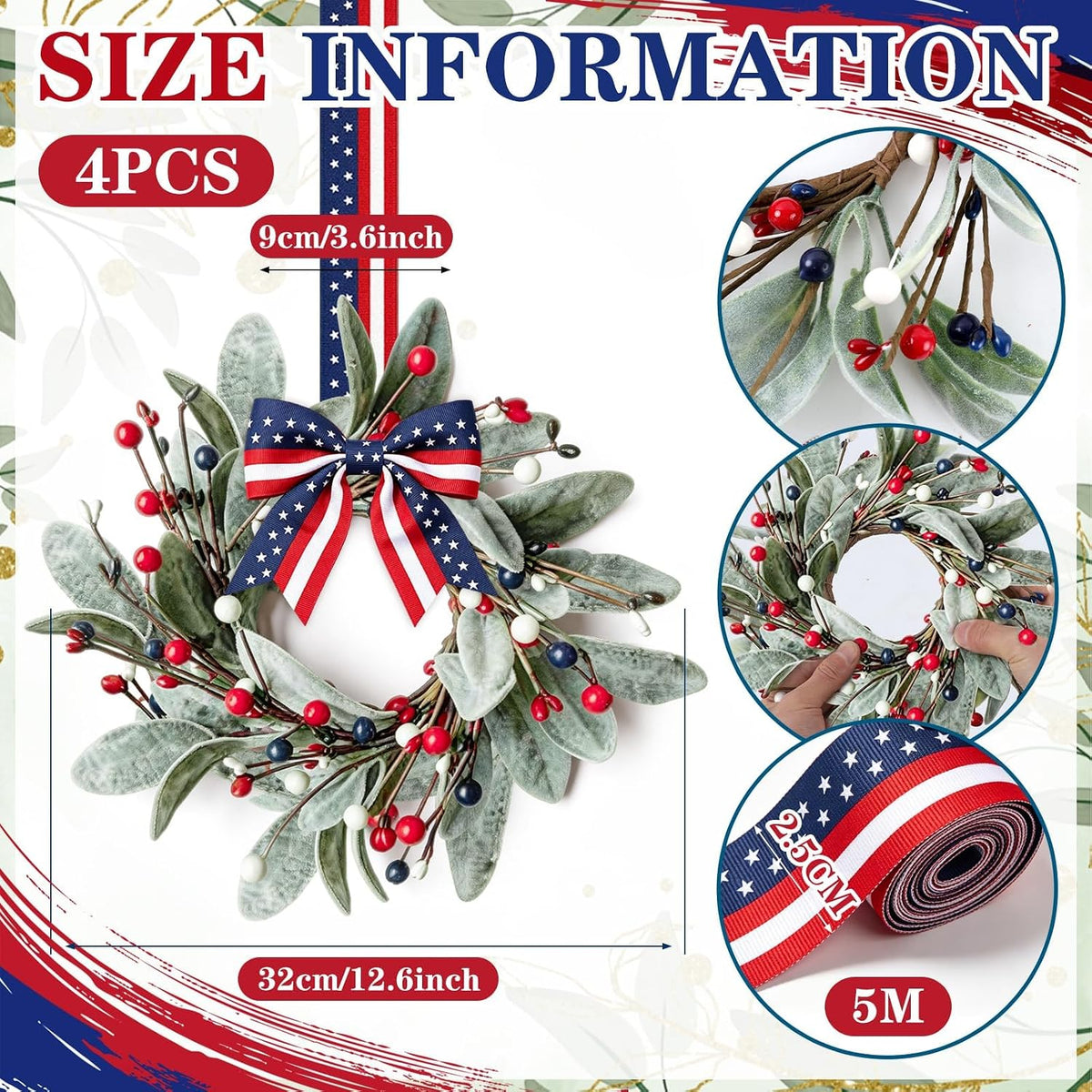 Patriotic Mini Wreaths, Set of 4