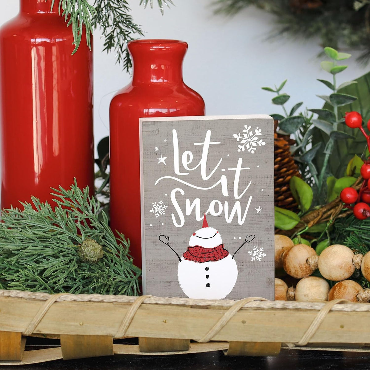 Snowman Winter Wooden Shelf Sign