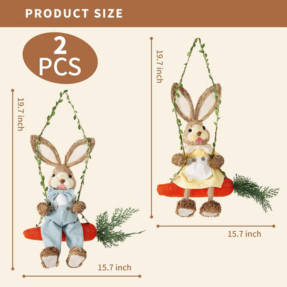 Straw Easter Bunny Swing Figurines, Set of 2
