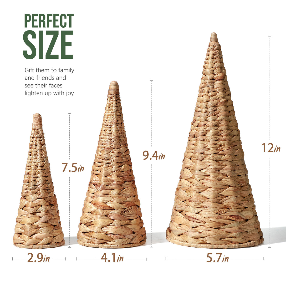 Wicker Tabletop Christmas Trees, 3Pc (Natural)