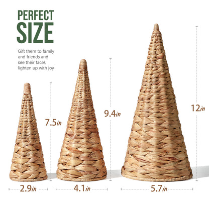 Wicker Tabletop Christmas Trees, 3Pc (Natural)