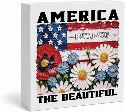 Est 1776 Floral Flag Wood Sign
