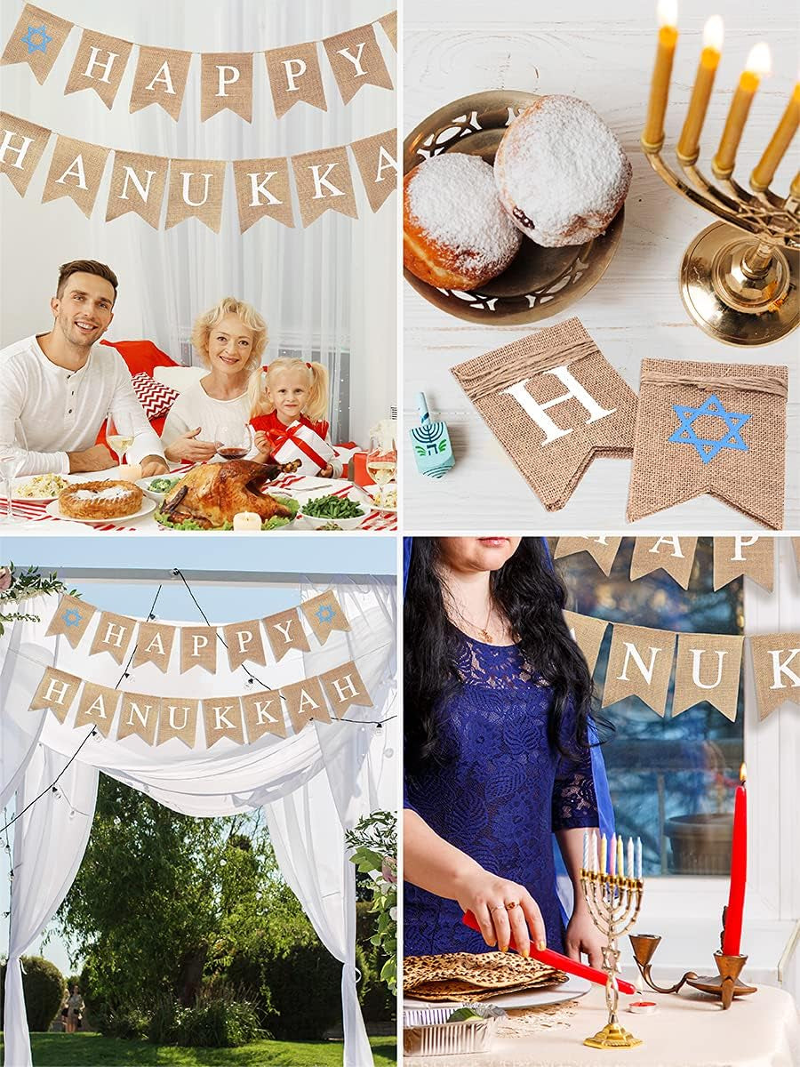 Burlap Happy Hanukkah Banner