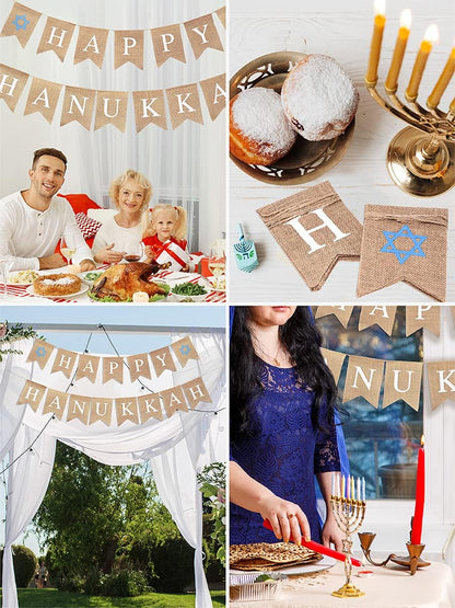 Burlap Happy Hanukkah Banner