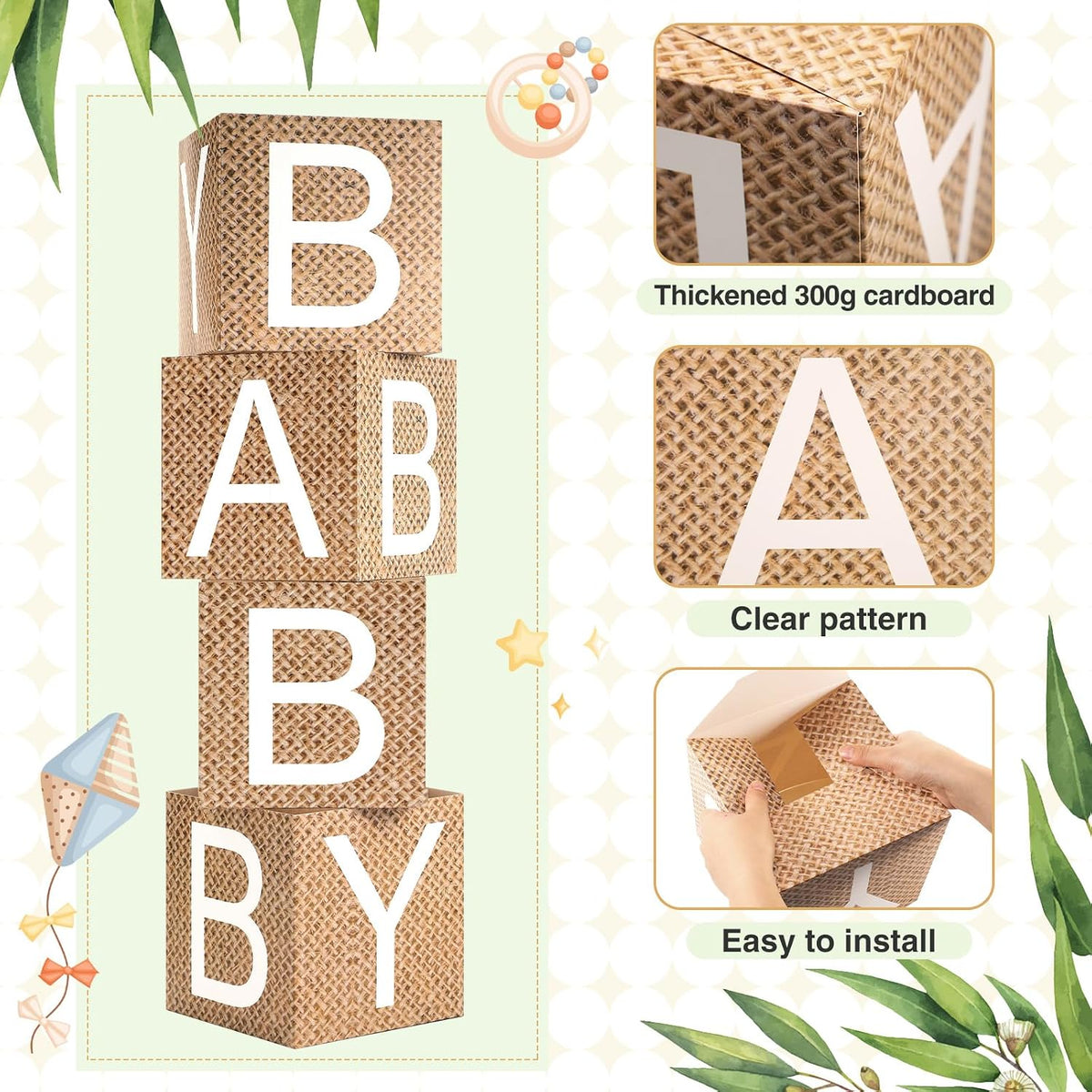 Burlap Baby Shower Centerpiece Boxes, 6Pc