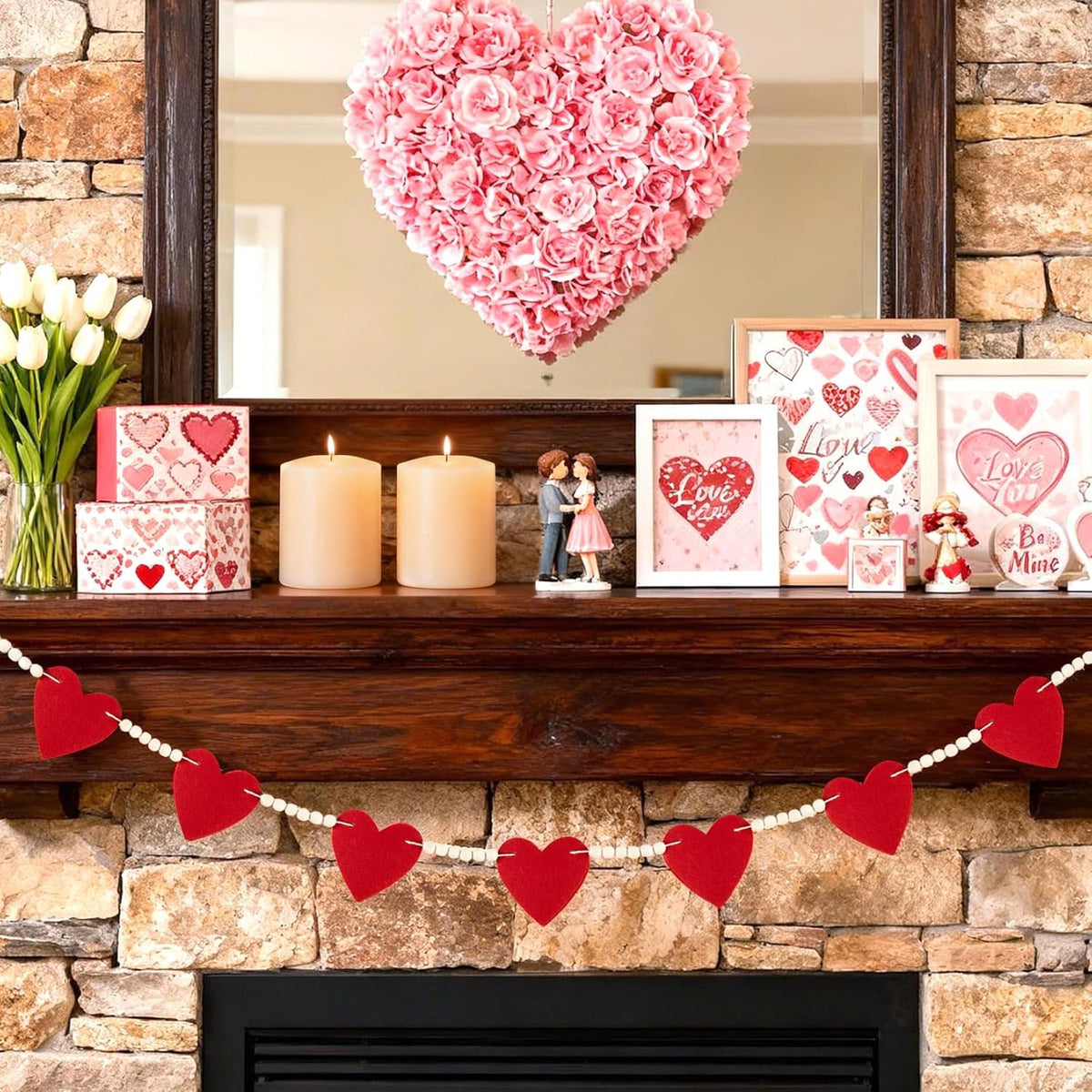 Wooden Bead Garland with Felt Bunny Banner