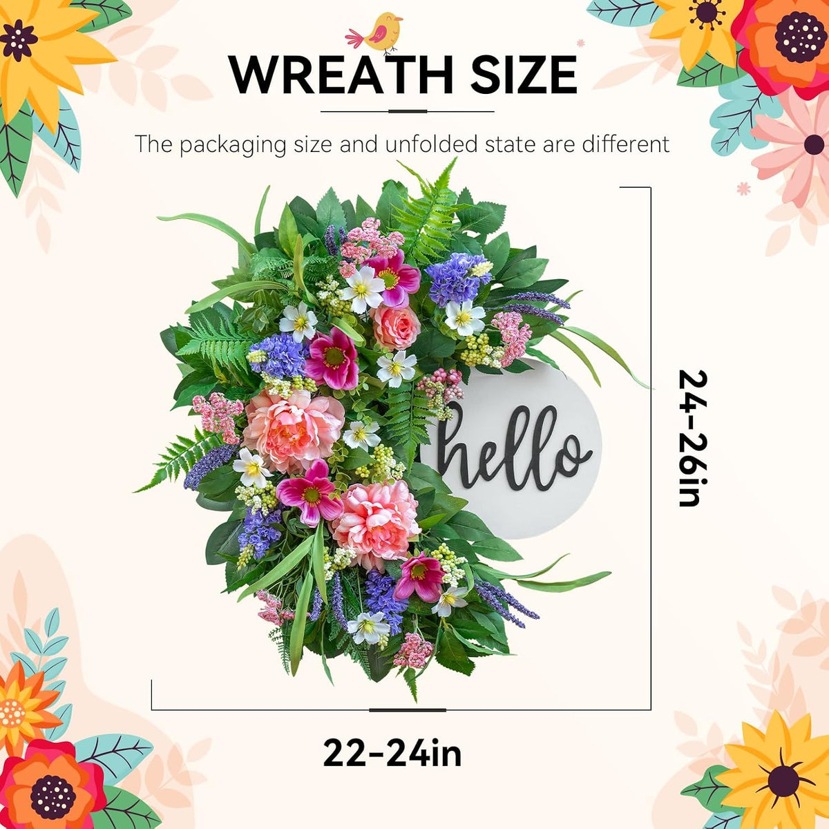 Peony & Rose Spring Wreath, 24"