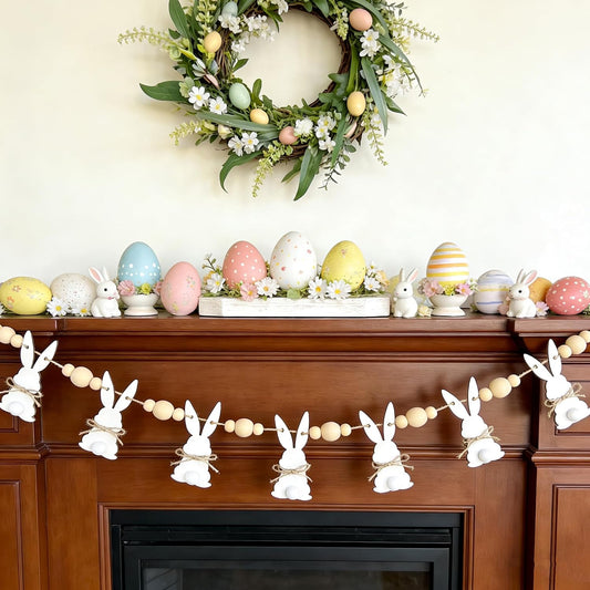 Bunny Garland with Wood Beads, 6.5Ft