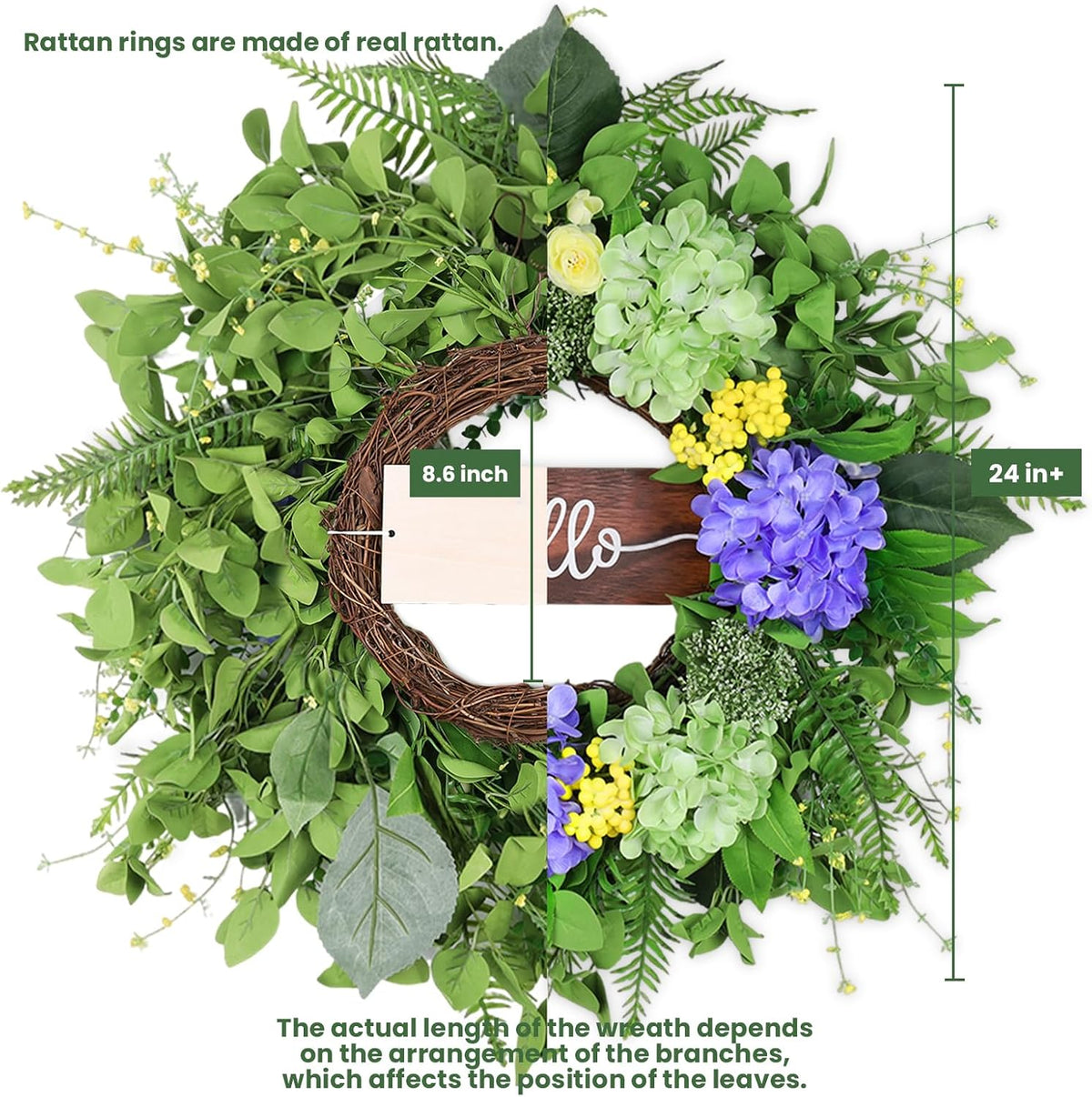 Greenery Hydrangea Spring Wreath, 24"