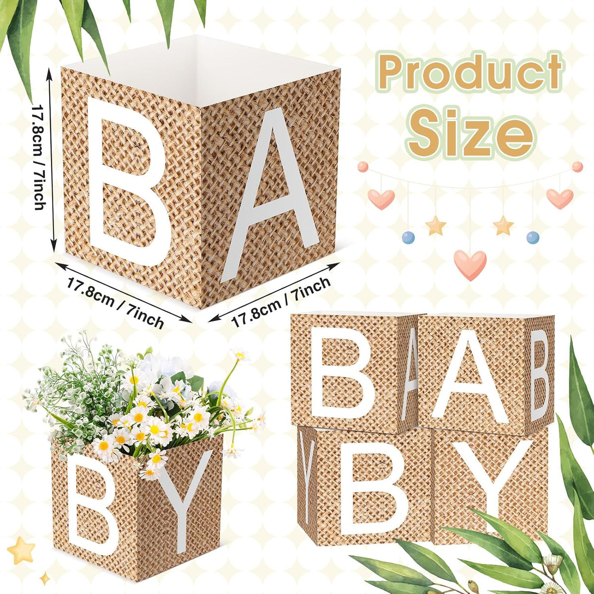 Burlap Baby Shower Centerpiece Boxes, 6Pc