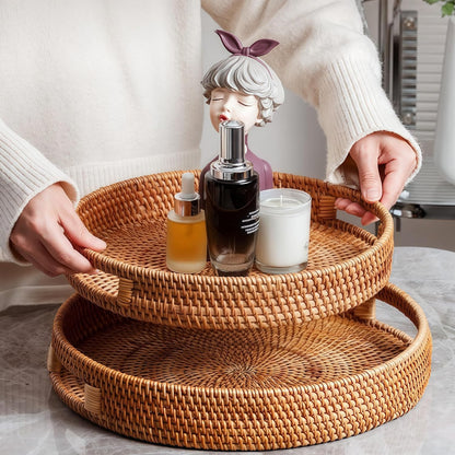 Round Rattan Woven Serving Tray