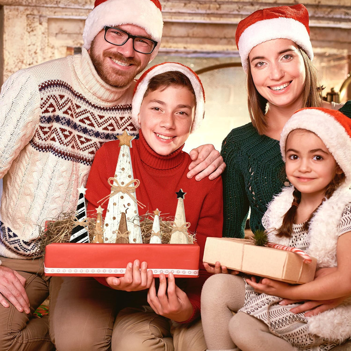 Wooden Christmas Tree Block Signs, Set of 6