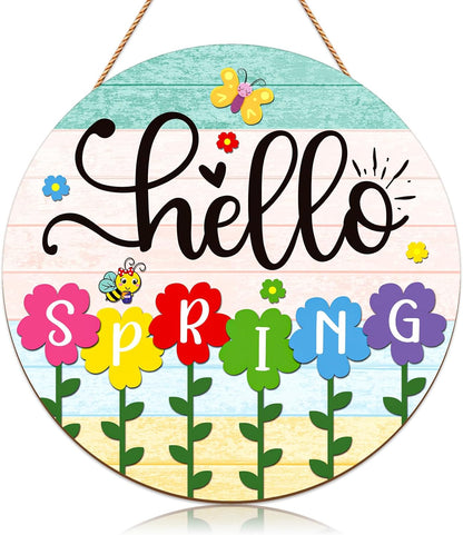 Wooden Hello Spring Door Sign