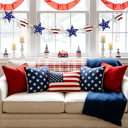 Patriotic Wooden Star Garland with Beads