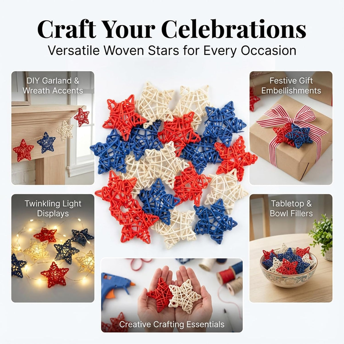 Rattan Star Garland, 21Pc