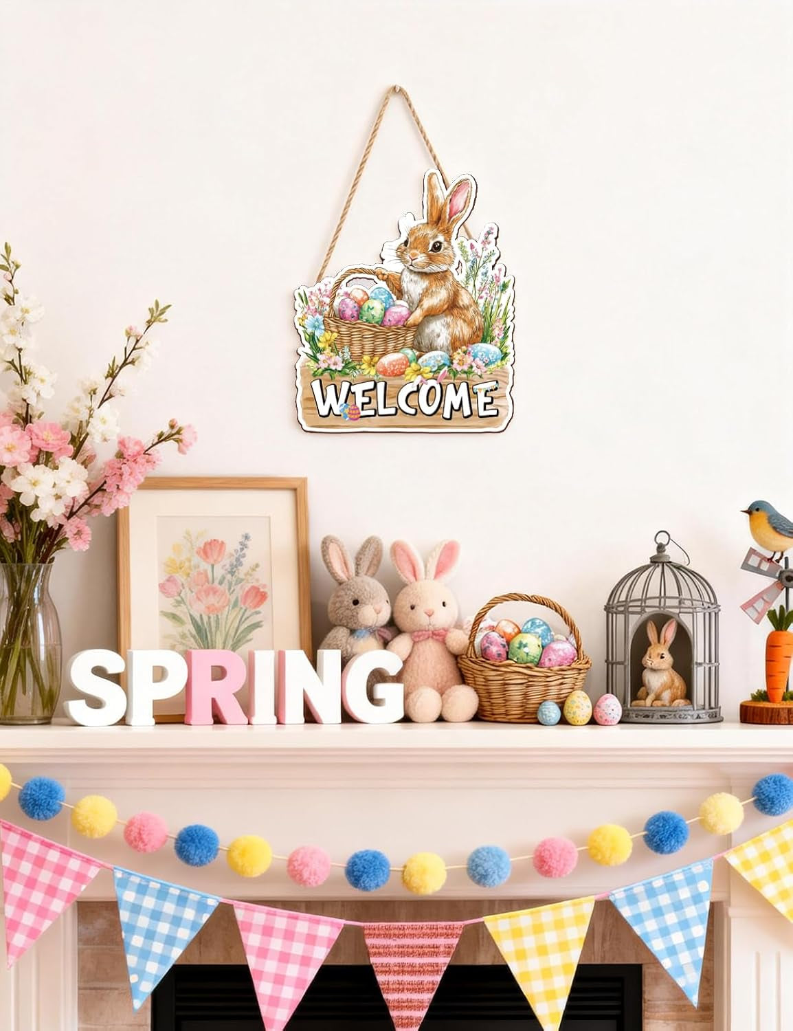 Easter Bunny Welcome Wooden Door Sign